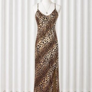 Y2K leopard print satin slip dress